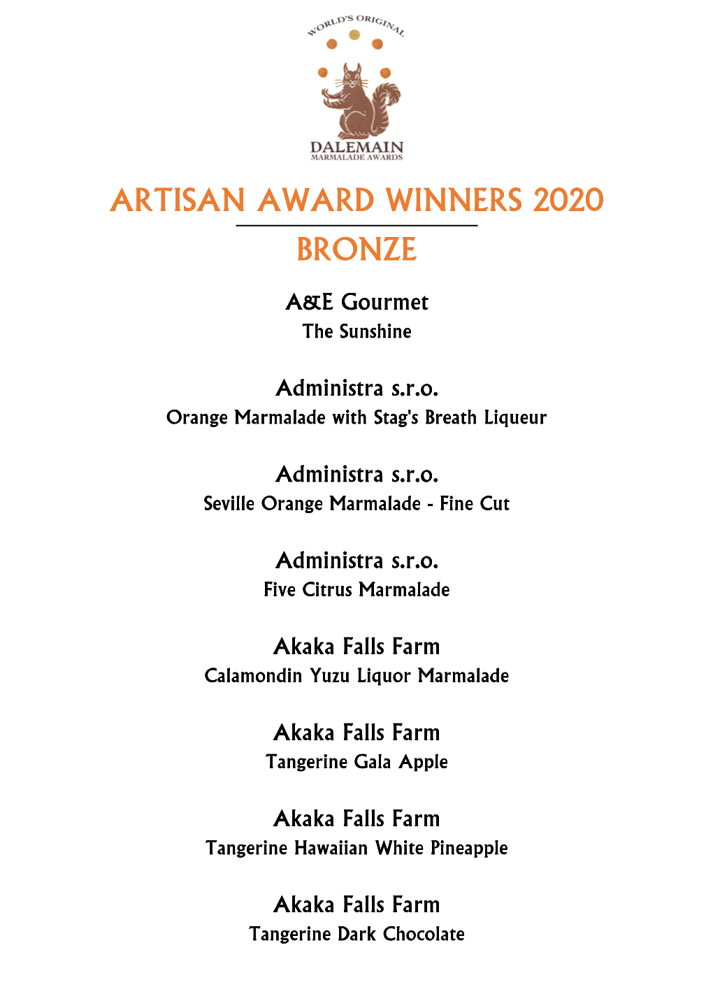 Artisan Award Winners 2020 Bronze