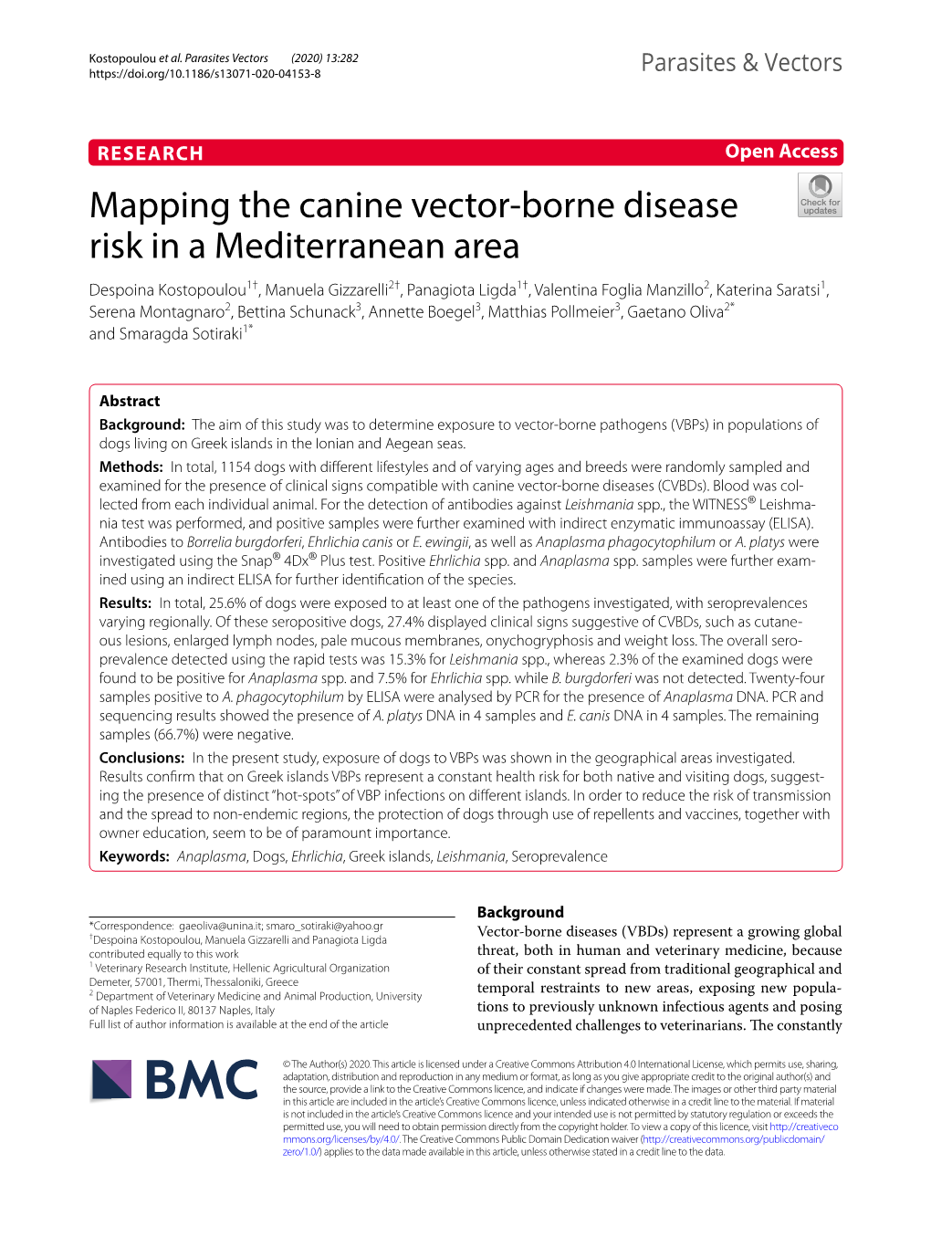 Mapping the Canine Vector-Borne Disease Risk in a Mediterranean Area