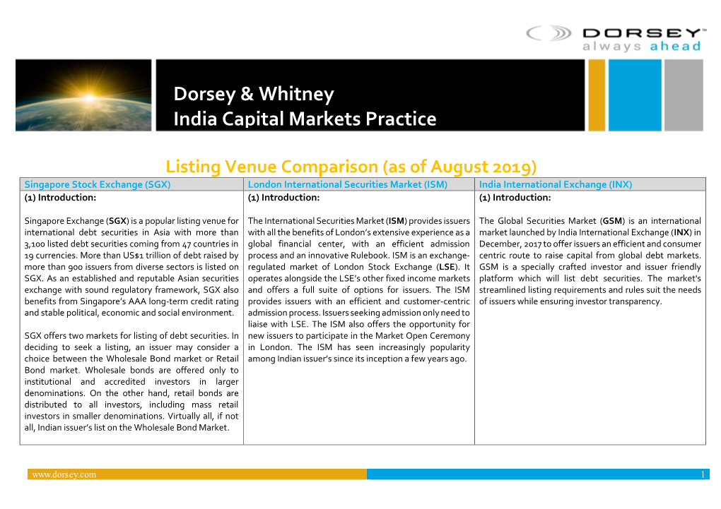 Dorsey & Whitney India Capital Markets Practice