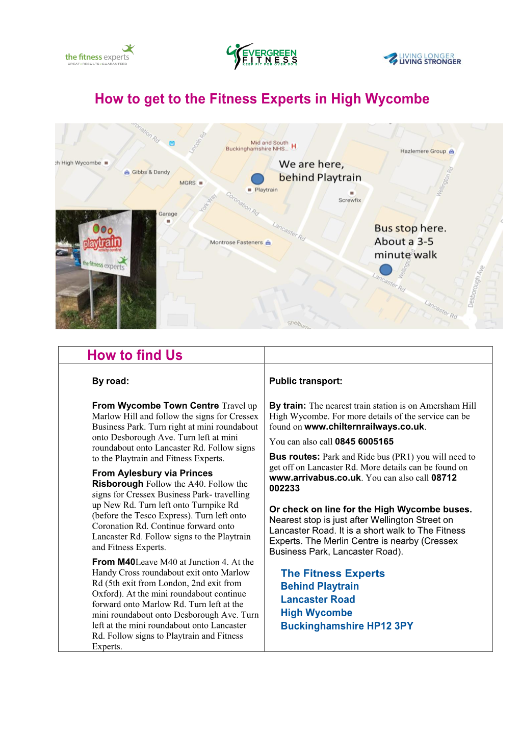 How to Get to the Fitness Experts in High Wycombe How to Find Us