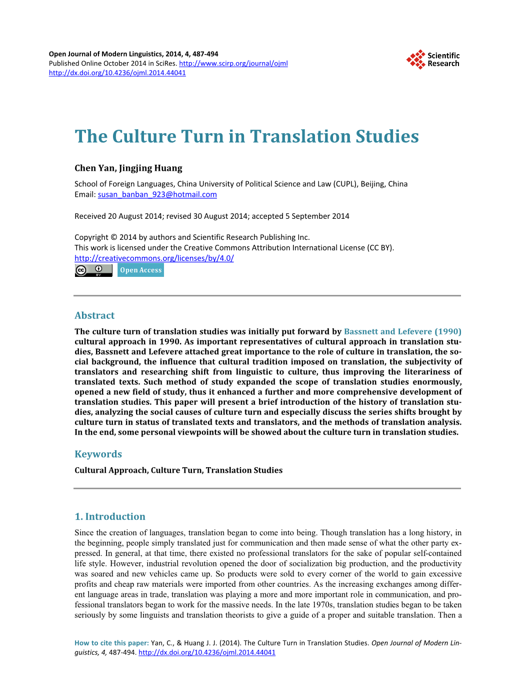 The Culture Turn in Translation Studies