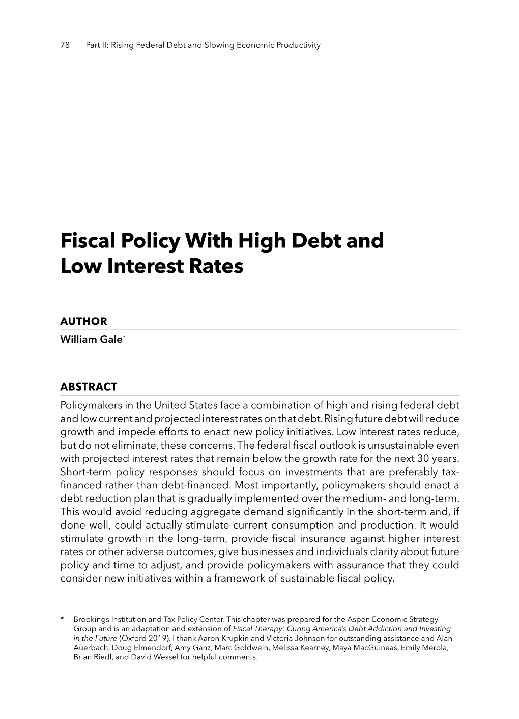Fiscal Policy with High Debt and Low Interest Rates