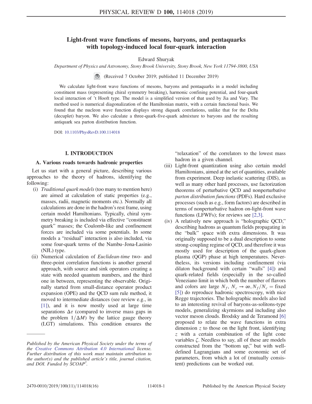 Light-Front Wave Functions of Mesons, Baryons, and Pentaquarks with Topology-Induced Local Four-Quark Interaction