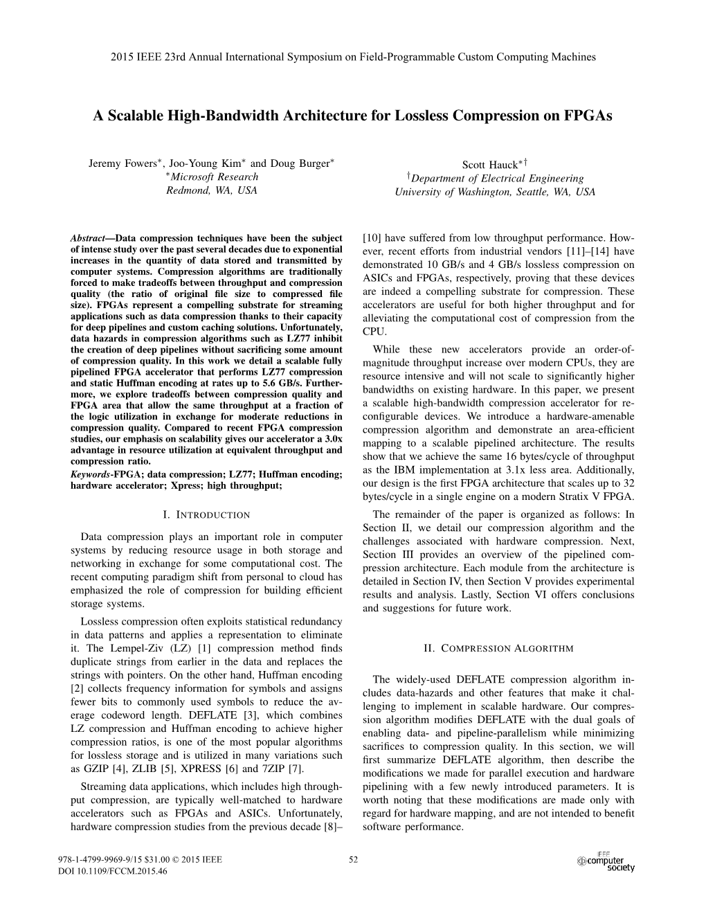 A Scalable High-Bandwidth Architecture for Lossless Compression on Fpgas