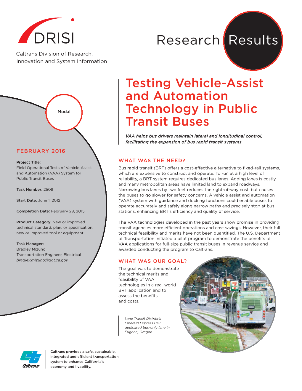 Research Results Caltrans Division of Research, Innovation and System Information