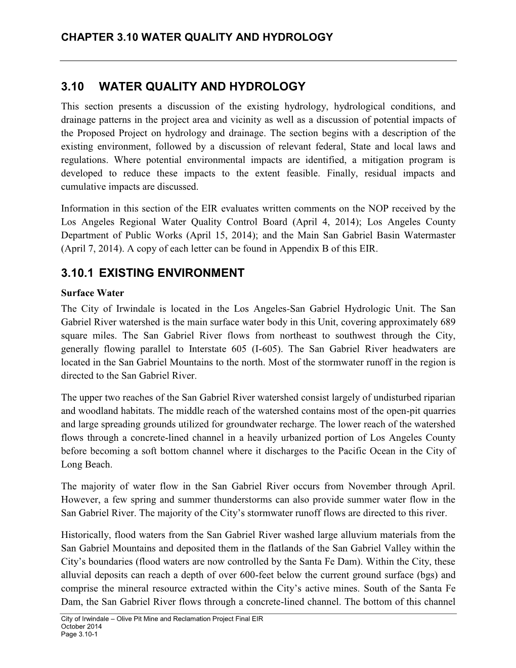 Chapter 3.10 Water Quality and Hydrology