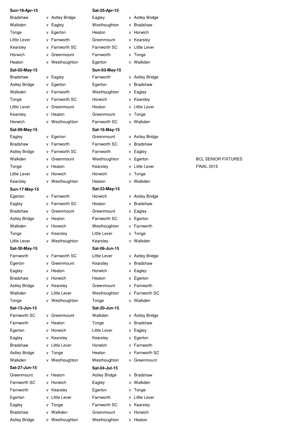 Fixtures 2015 FINAL