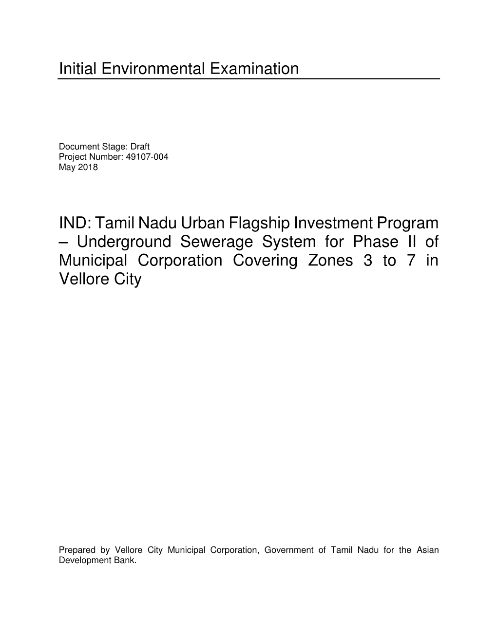 Underground Sewerage System for Phase II of Vellore City