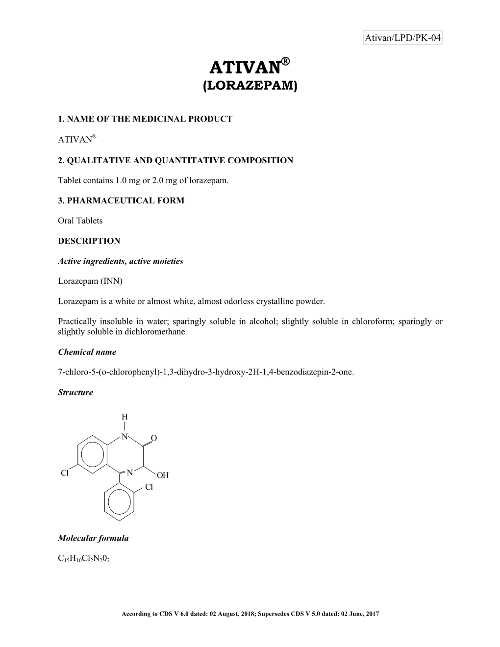 Ativan/LPD/PK-04 ATIVAN (LORAZEPAM)