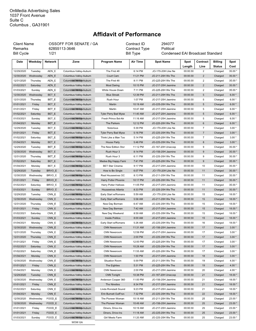 Affidavit of Performance