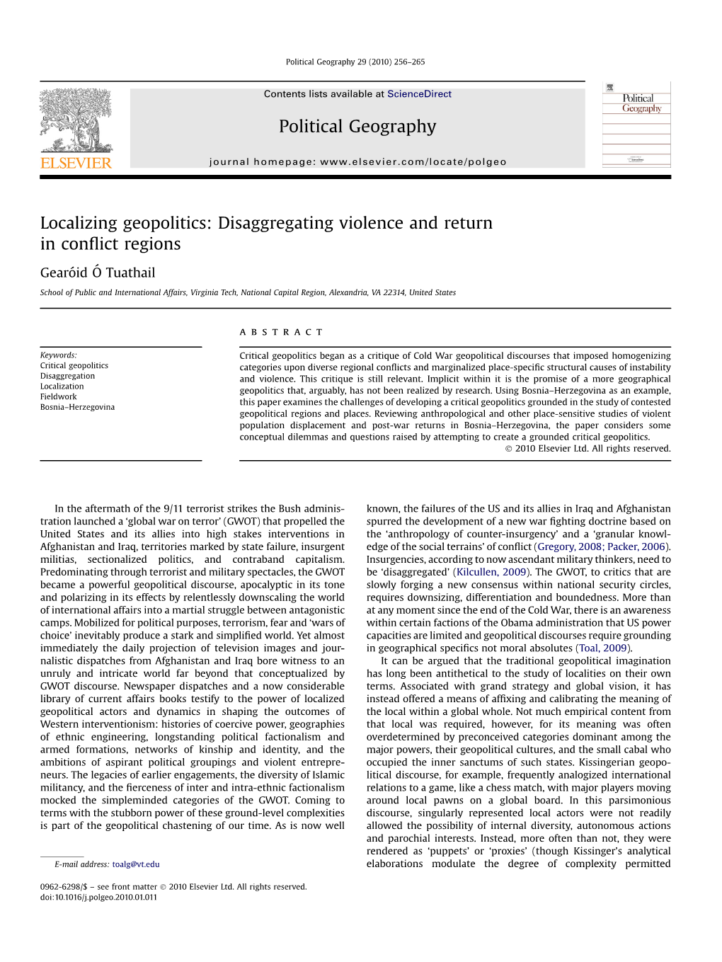 Localizing Geopolitics: Disaggregating Violence and Return in Conﬂict Regions