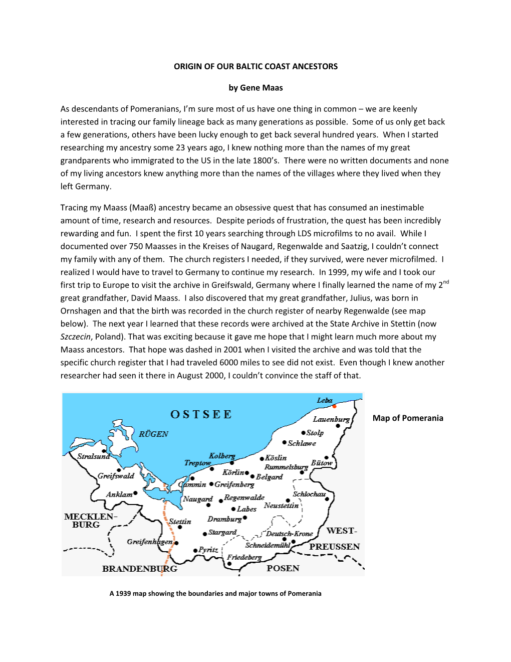 Origin of Our Baltic Coast Ancestors