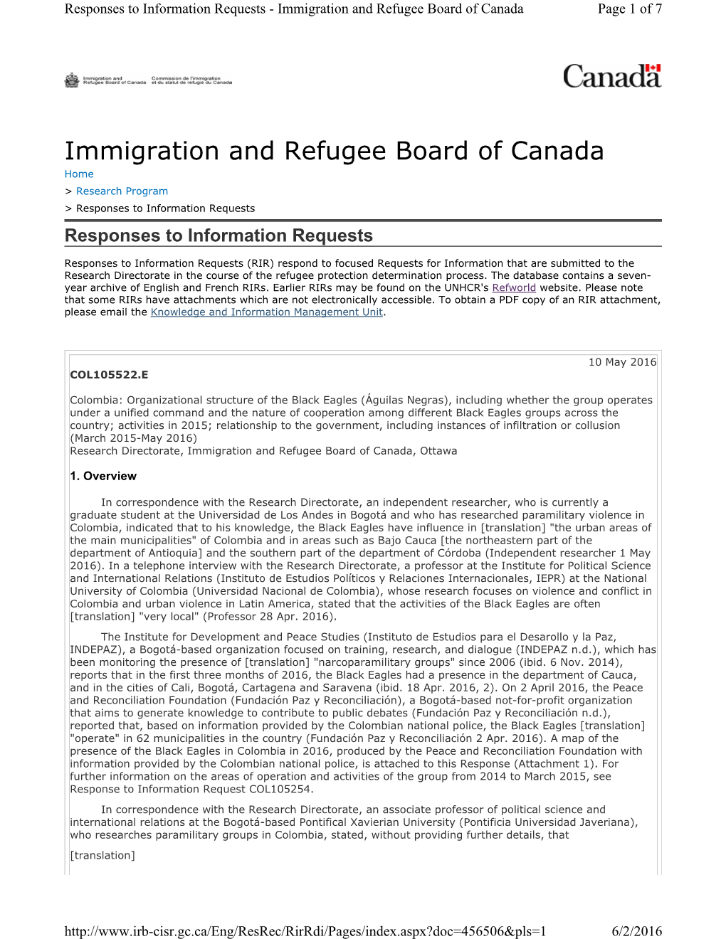 Immigration and Refugee Board of Canada Page 1 of 7