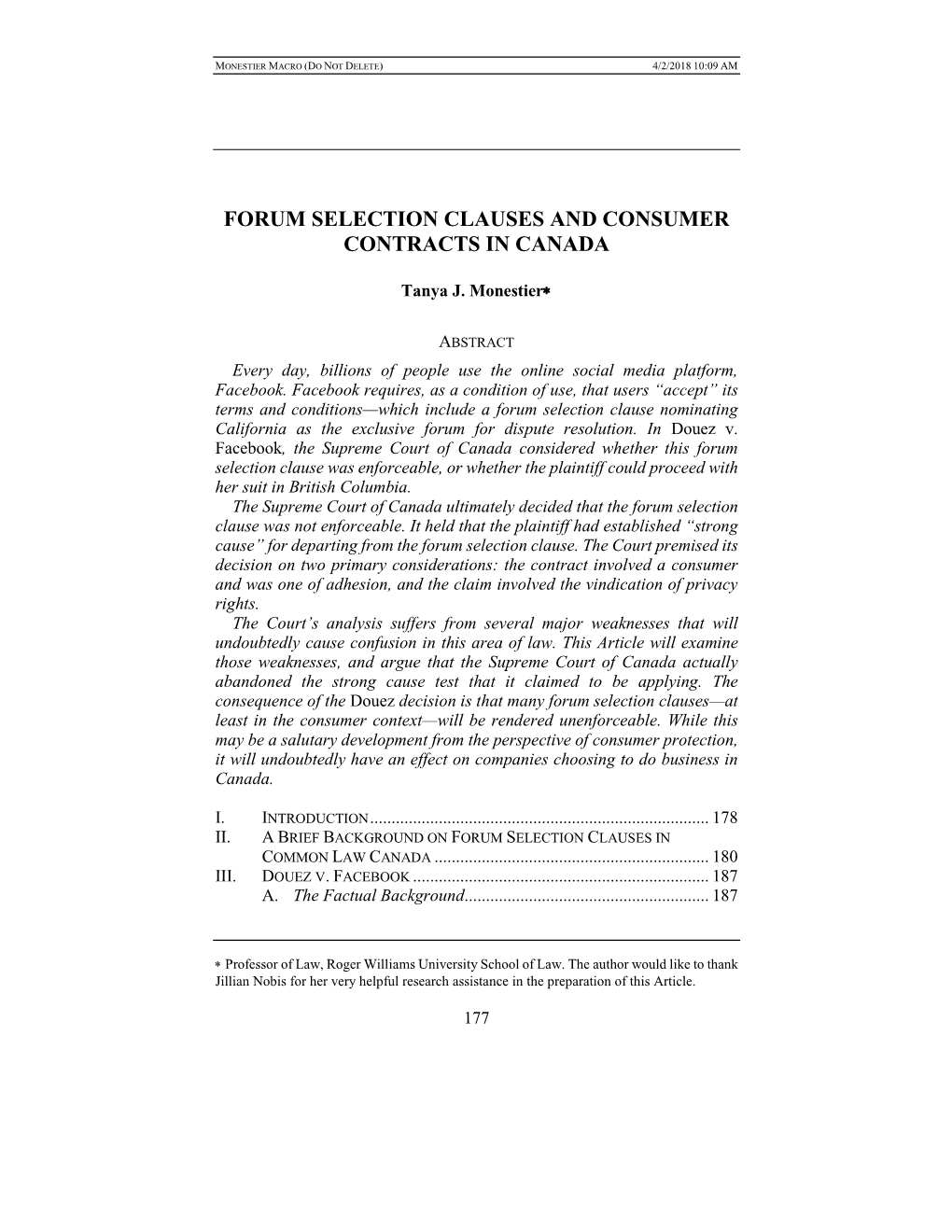 Forum Selection Clauses and Consumer Contracts in Canada