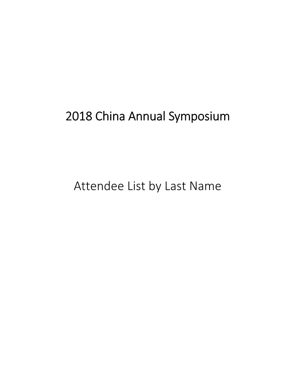 China Symposium Attendee List