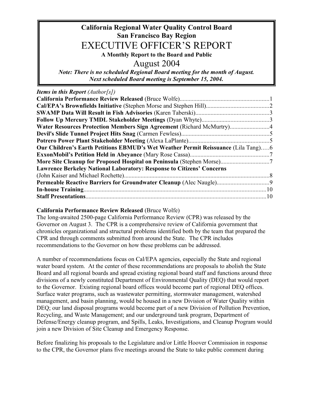 Surface Water Ambient Monitoring Program (SWAMP) Interpretive Report Result in Fish Advisories