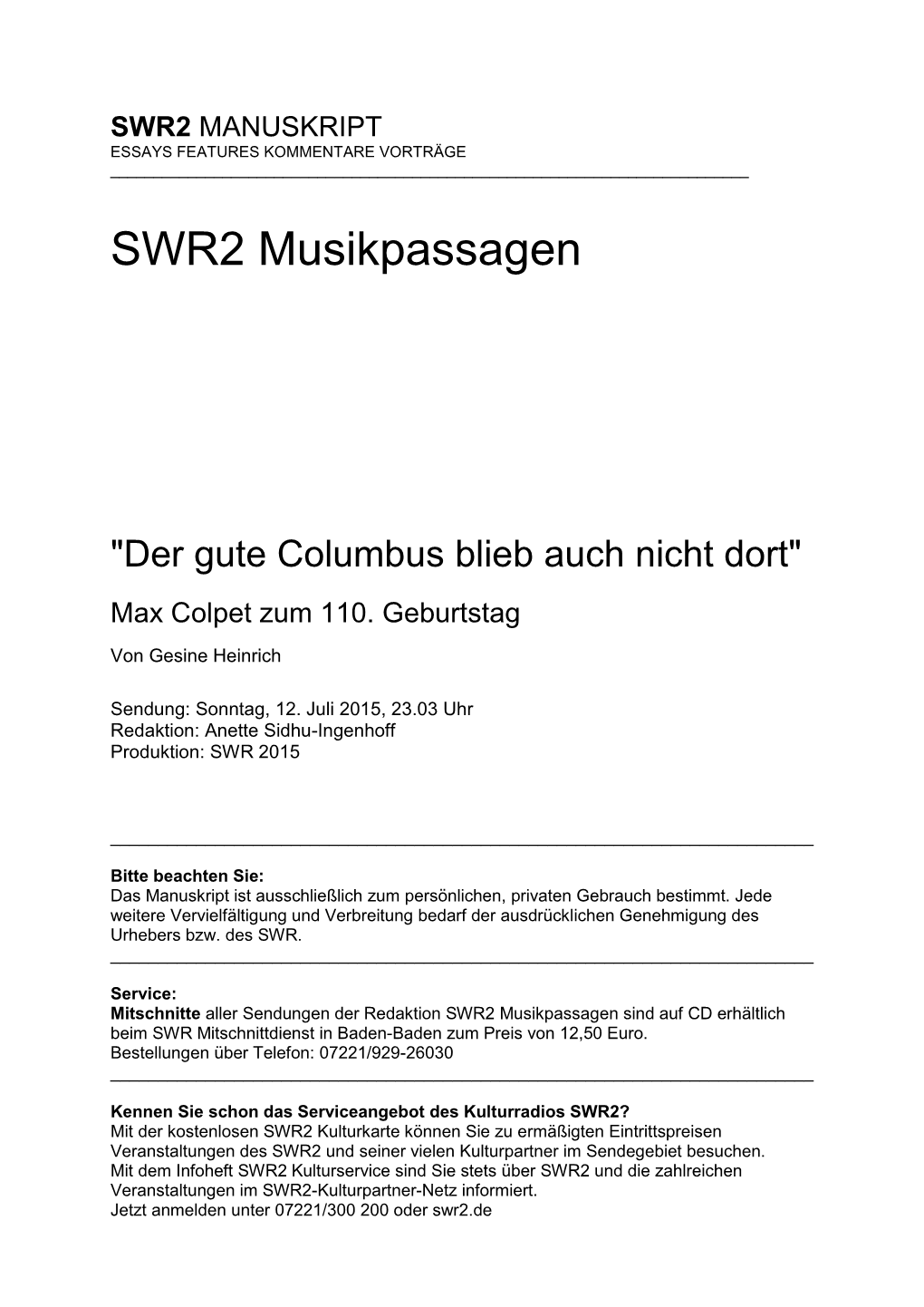 SWR2 Musikpassagen