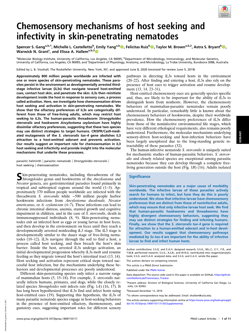 Chemosensory Mechanisms of Host Seeking and Infectivity in Skin-Penetrating Nematodes