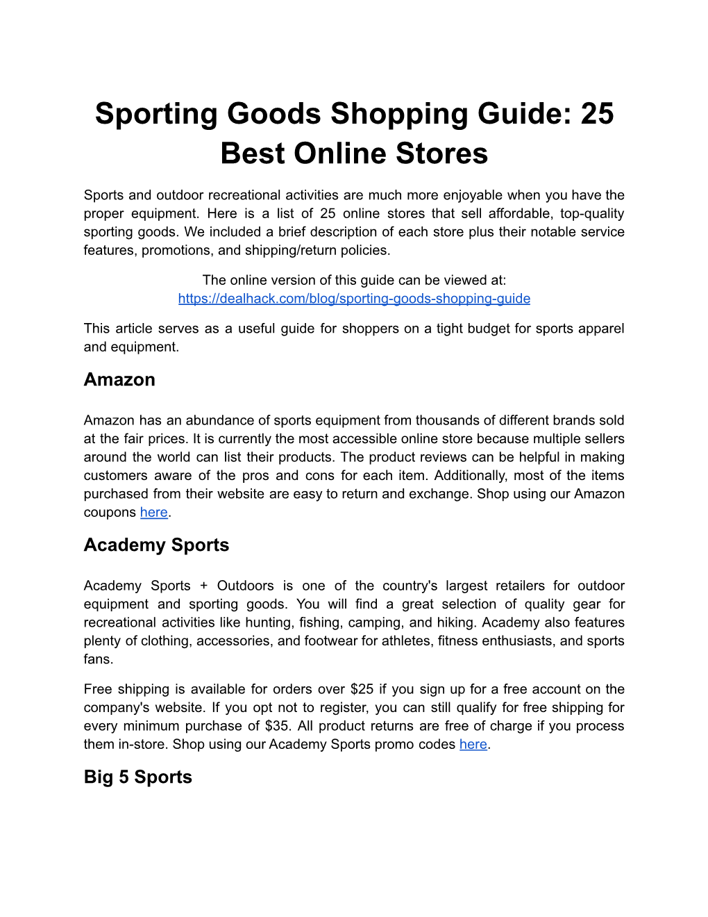 Sporting Goods Shopping Guide: 25 Best Online Stores