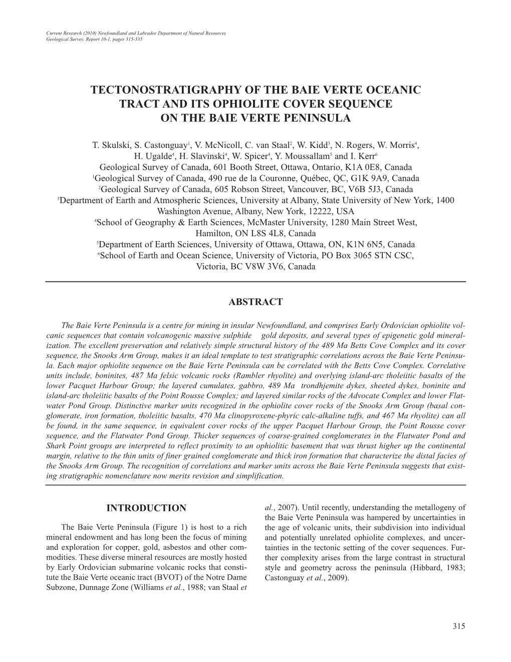 Tectonostratigraphy of the Baie Verte Oceanic Tract and Its Ophiolite Cover Sequence on the Baie Verte Peninsula