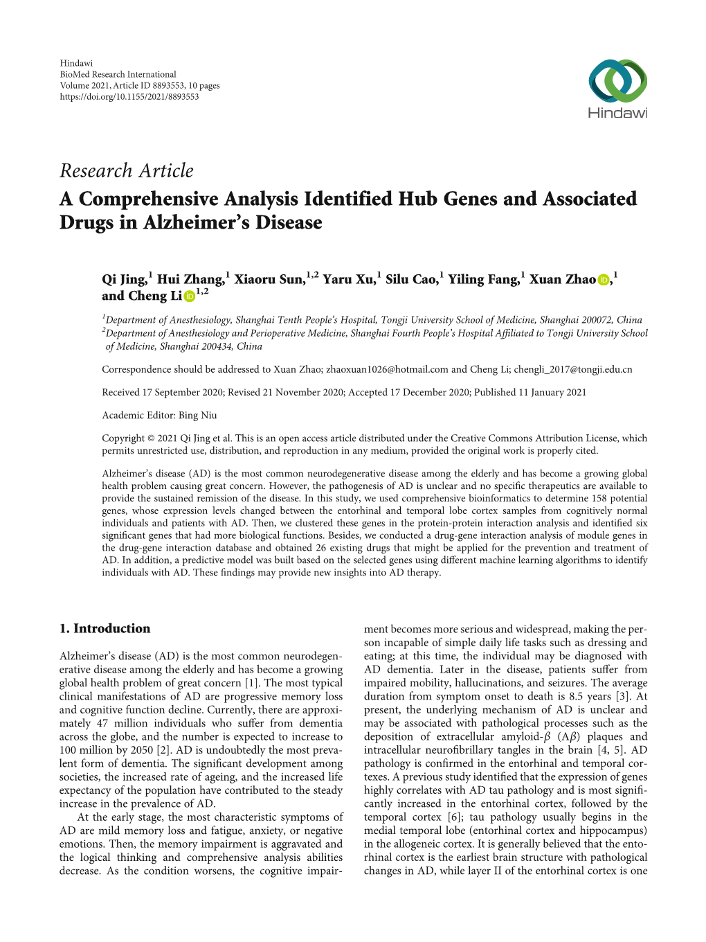 A Comprehensive Analysis Identified Hub Genes and Associated Drugs in Alzheimer’S Disease