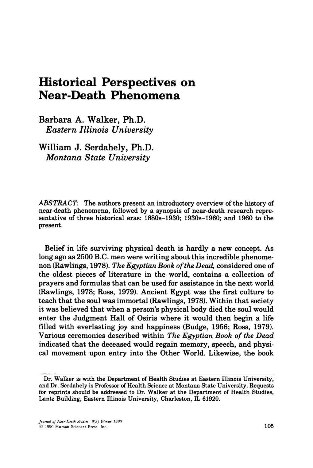 Historical Perspectives on Near-Death Phenomena