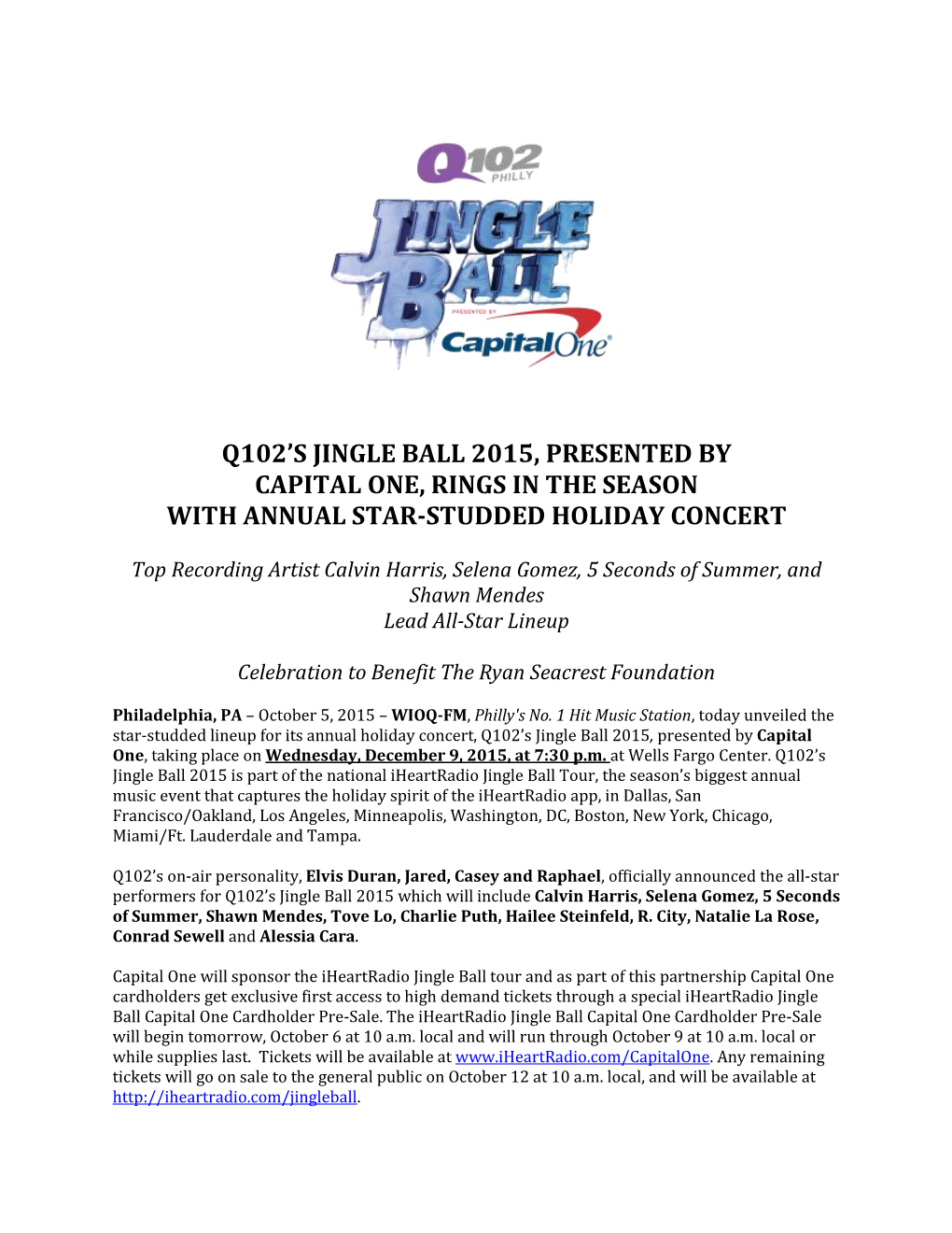 Q102's Jingle Ball 2015, Presented by Capital One