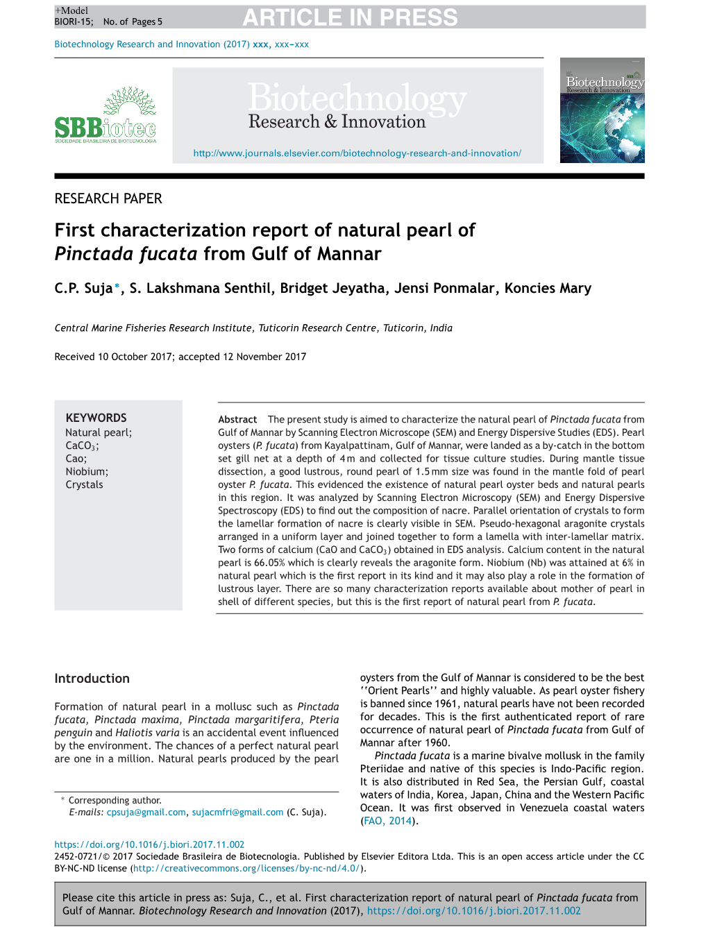 First Characterization Report of Natural Pearl of Pinctada Fucata from Gulf Of