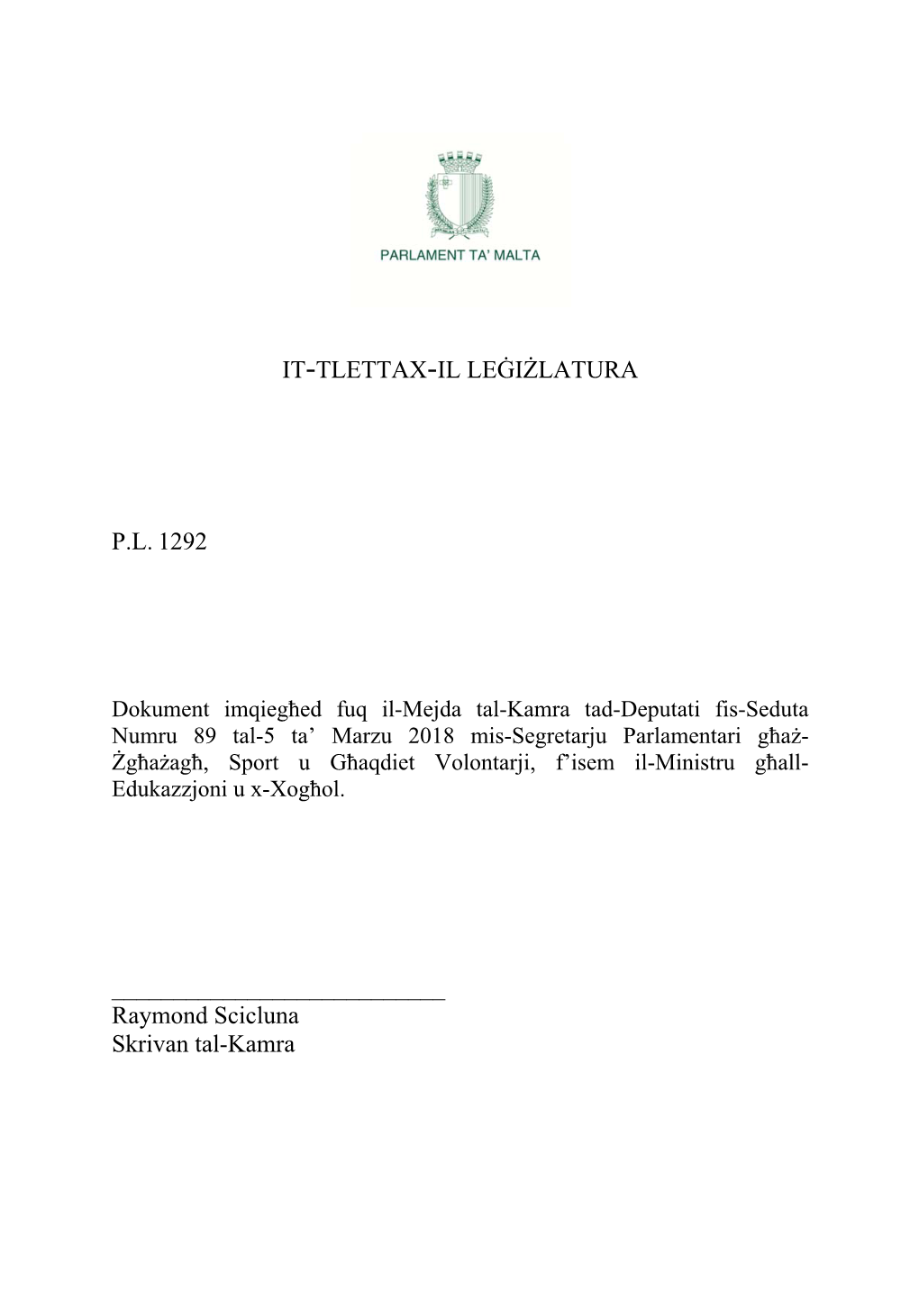 It-Tlettax-Il Leġiżlatura Pl 1292