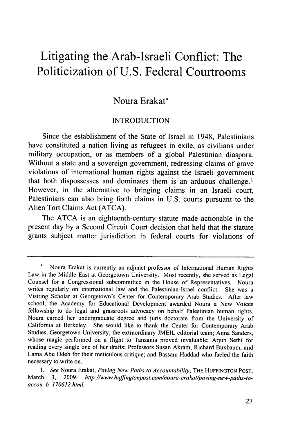 Litigating the Arab-Israeli Conflict: the Politicization of U.S