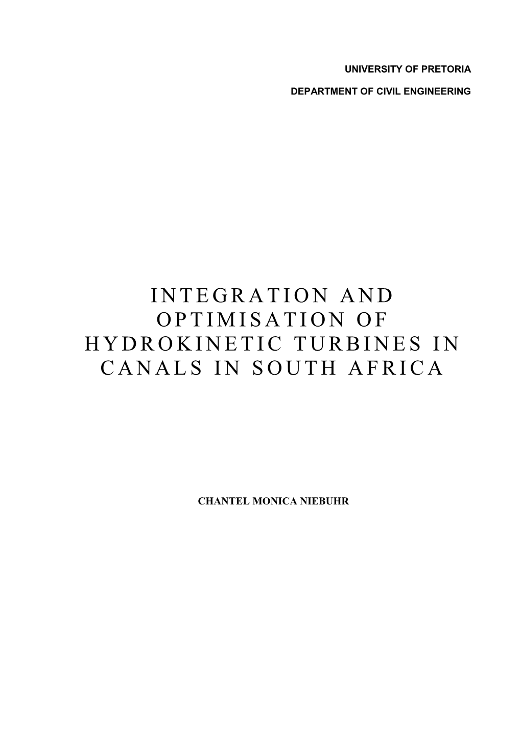 Integration and Optimisation of Hydrokinetic Turbines in Canals in South Africa