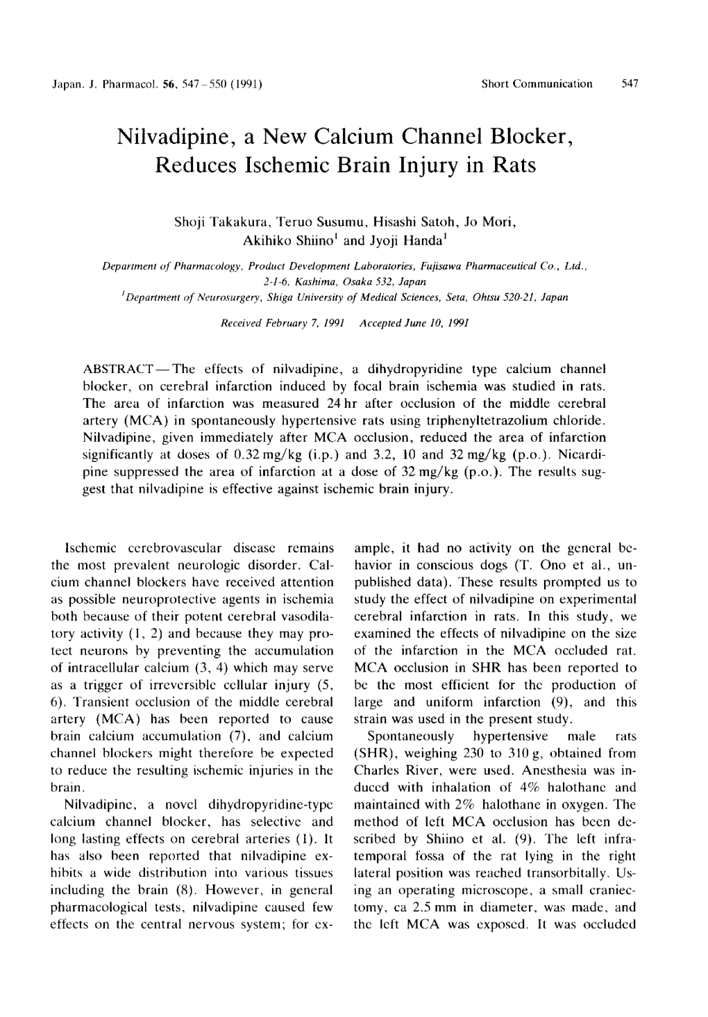 Reduces Ischemic Brain Injury in Rats