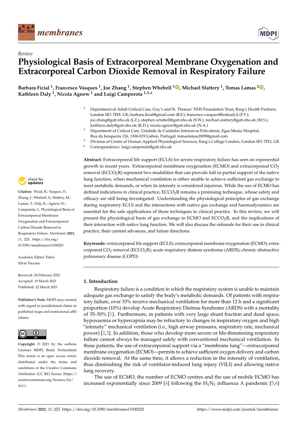 Physiological Basis of Extracorporeal Membrane Oxygenation and Extracorporeal Carbon Dioxide Removal in Respiratory Failure