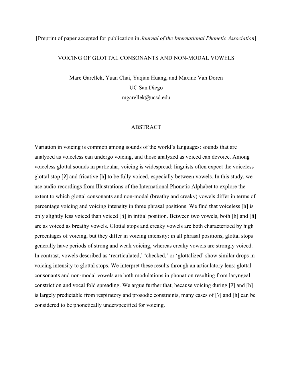 Voicing of Glottal Consonants and Non-Modal Vowels