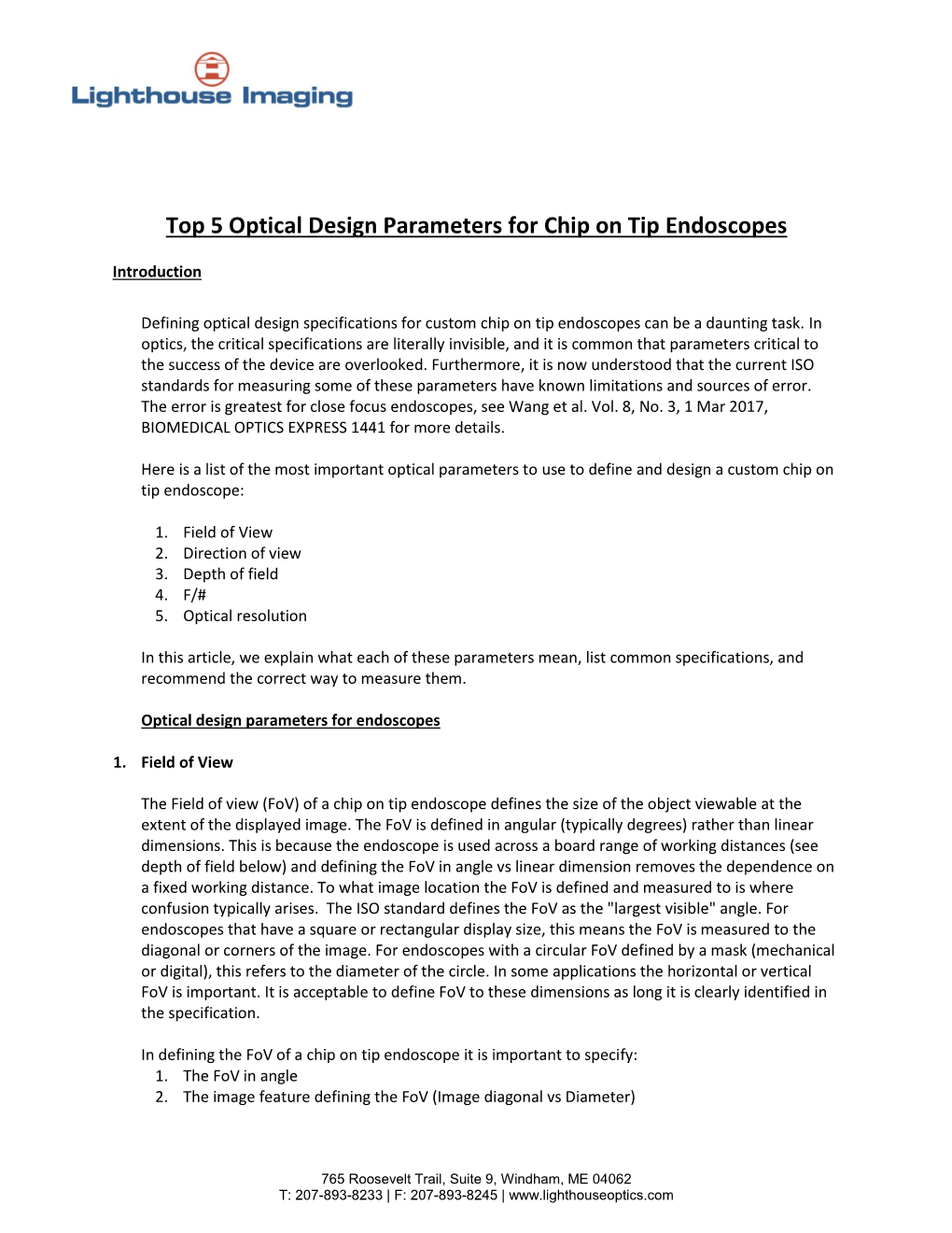 Top 5 Optical Design Parameters for Chip on Tip Endoscopes