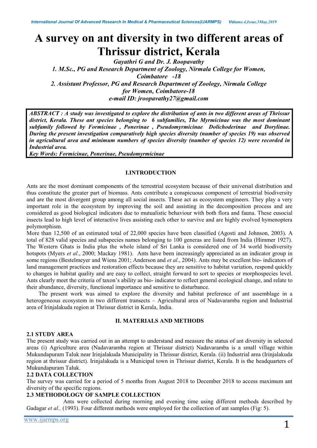 1.A Survey on Ant Diversity in Two Different Areas of Thrissur District