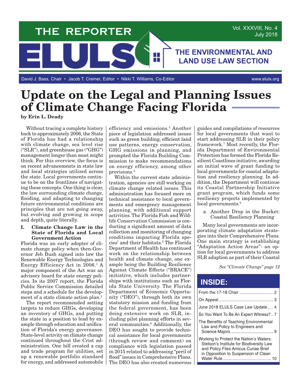 Update on the Legal and Planning Issues of Climate Change Facing Florida by Erin L