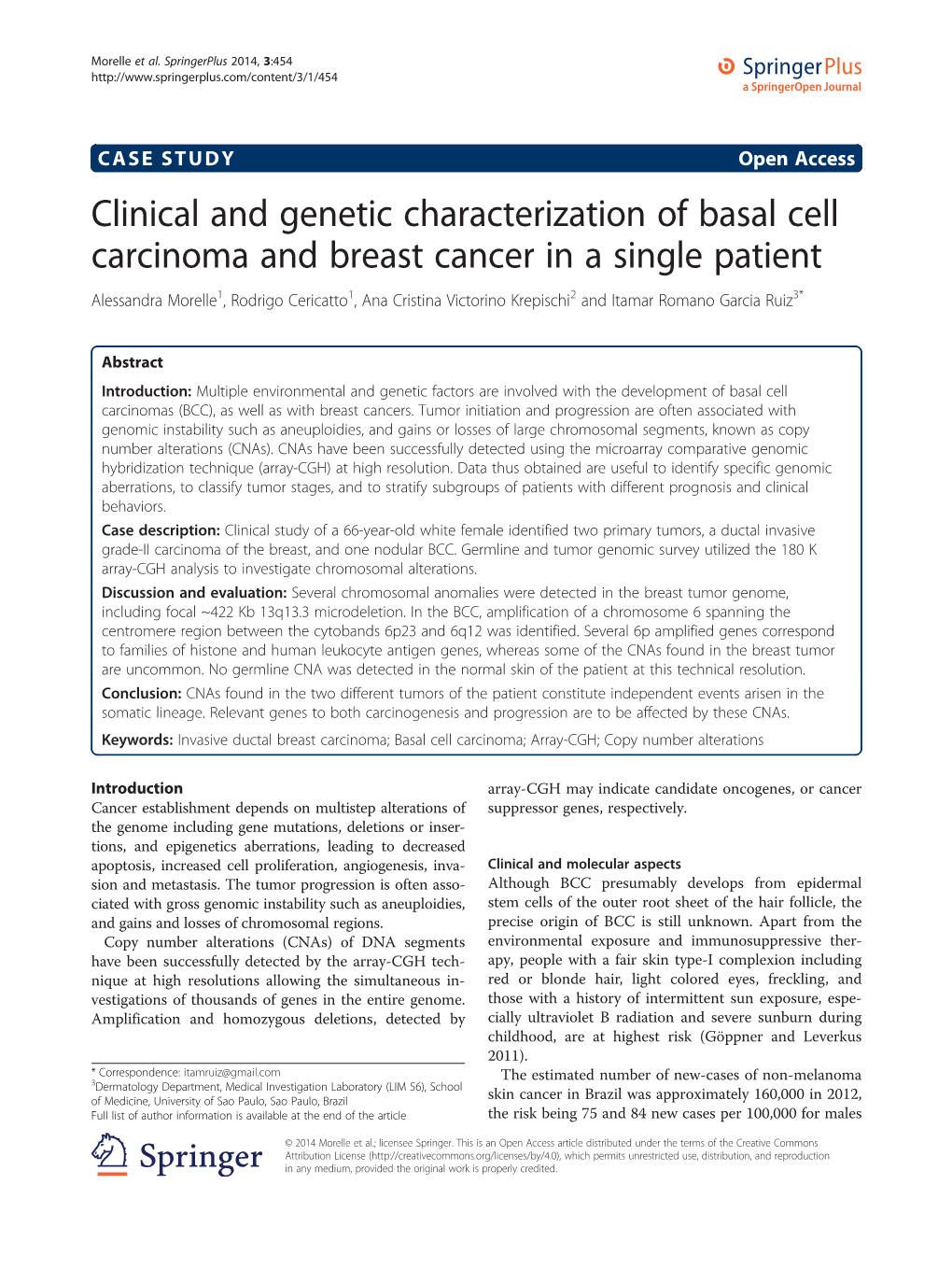 Clinical and Genetic Characterization of Basal Cell Carcinoma and Breast