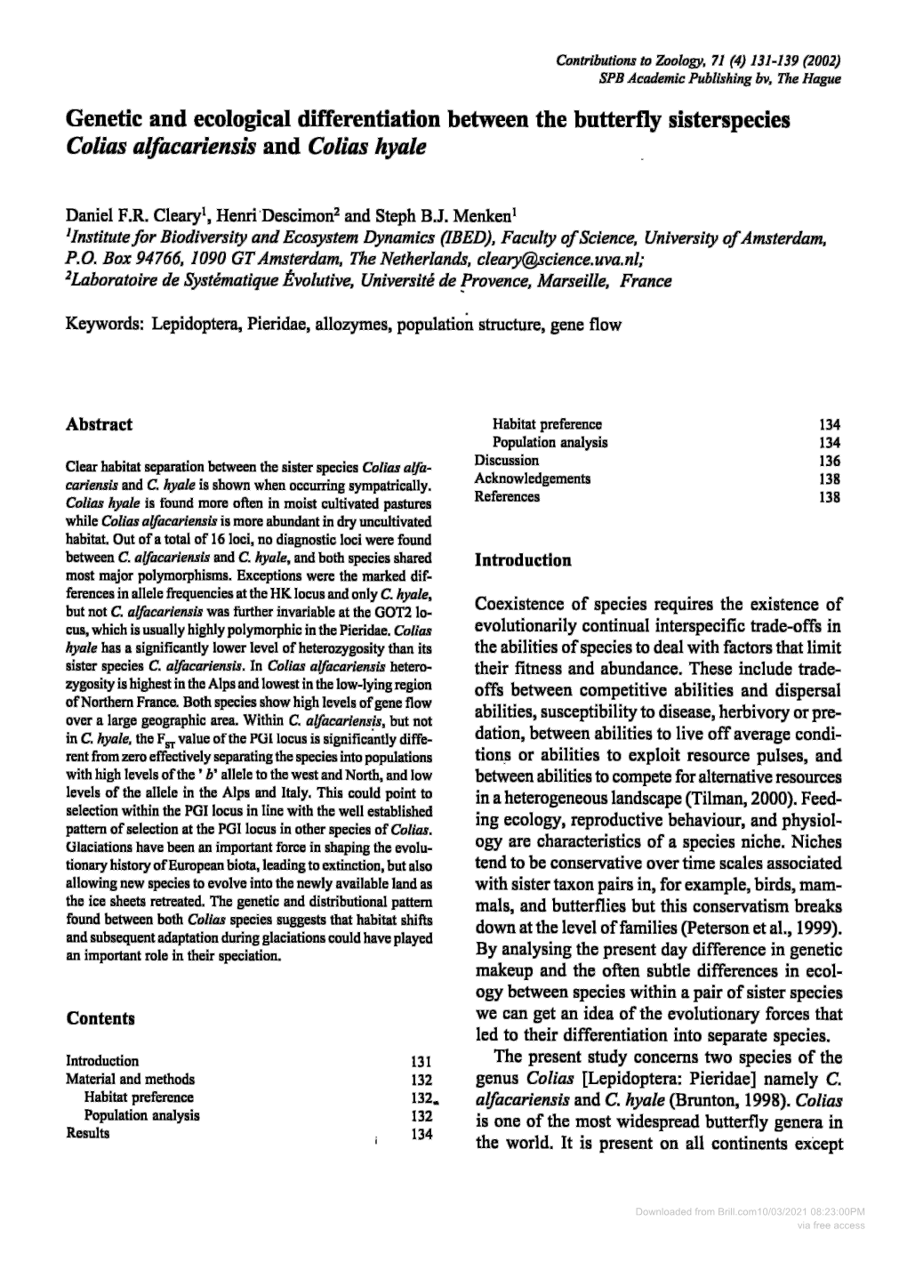 Genetic and Ecological Differentiation Between the Butterfly Sisterspecies