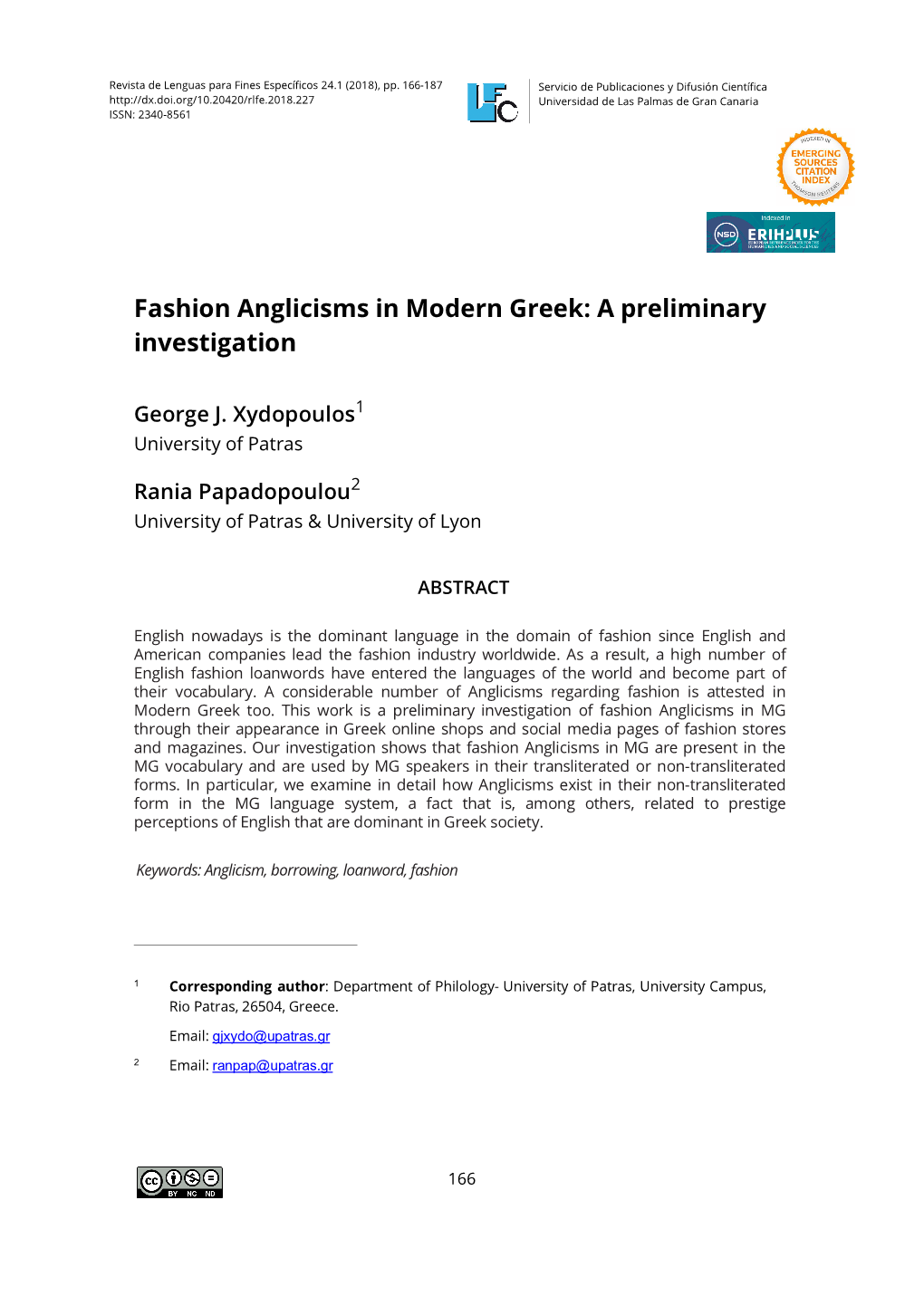 Fashion Anglicisms in Modern Greek: a Preliminary Investigation