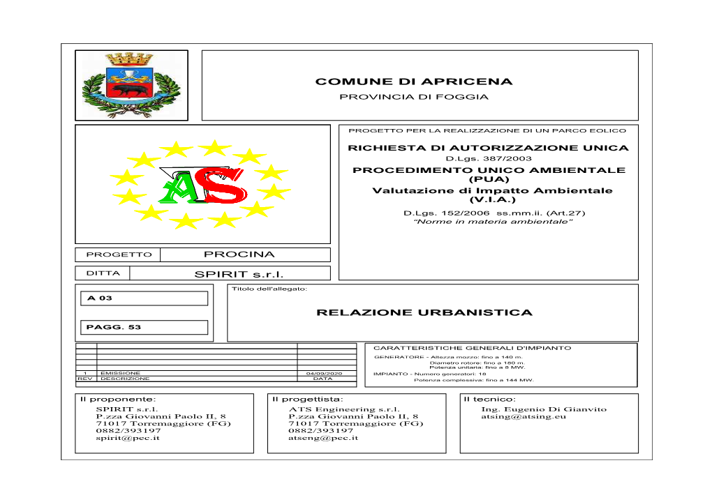 Comune Di Apricena Provincia Di Foggia