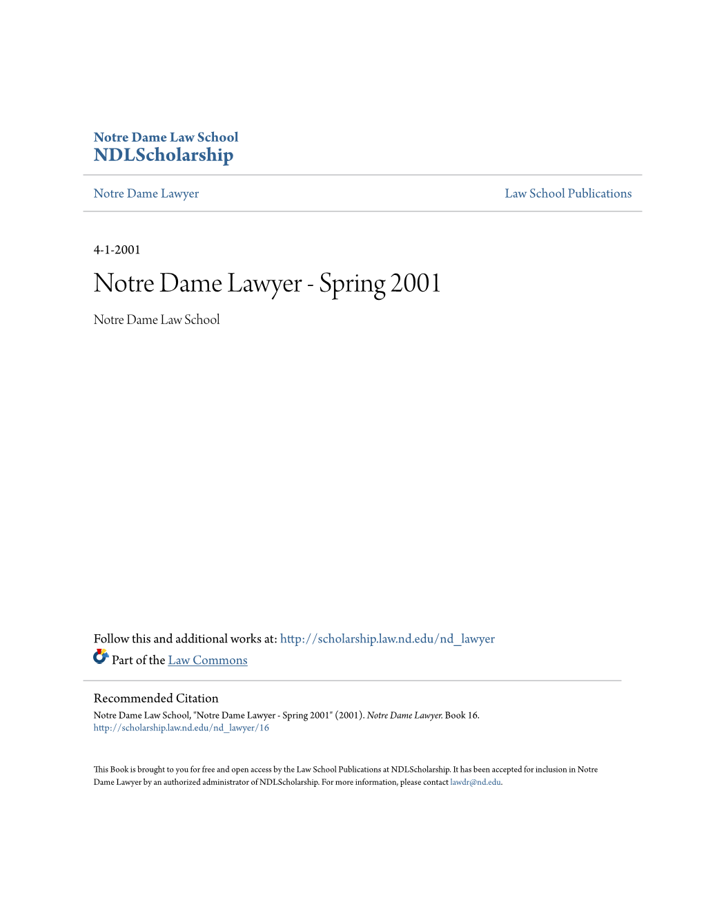 Notre Dame Lawyer Law School Publications