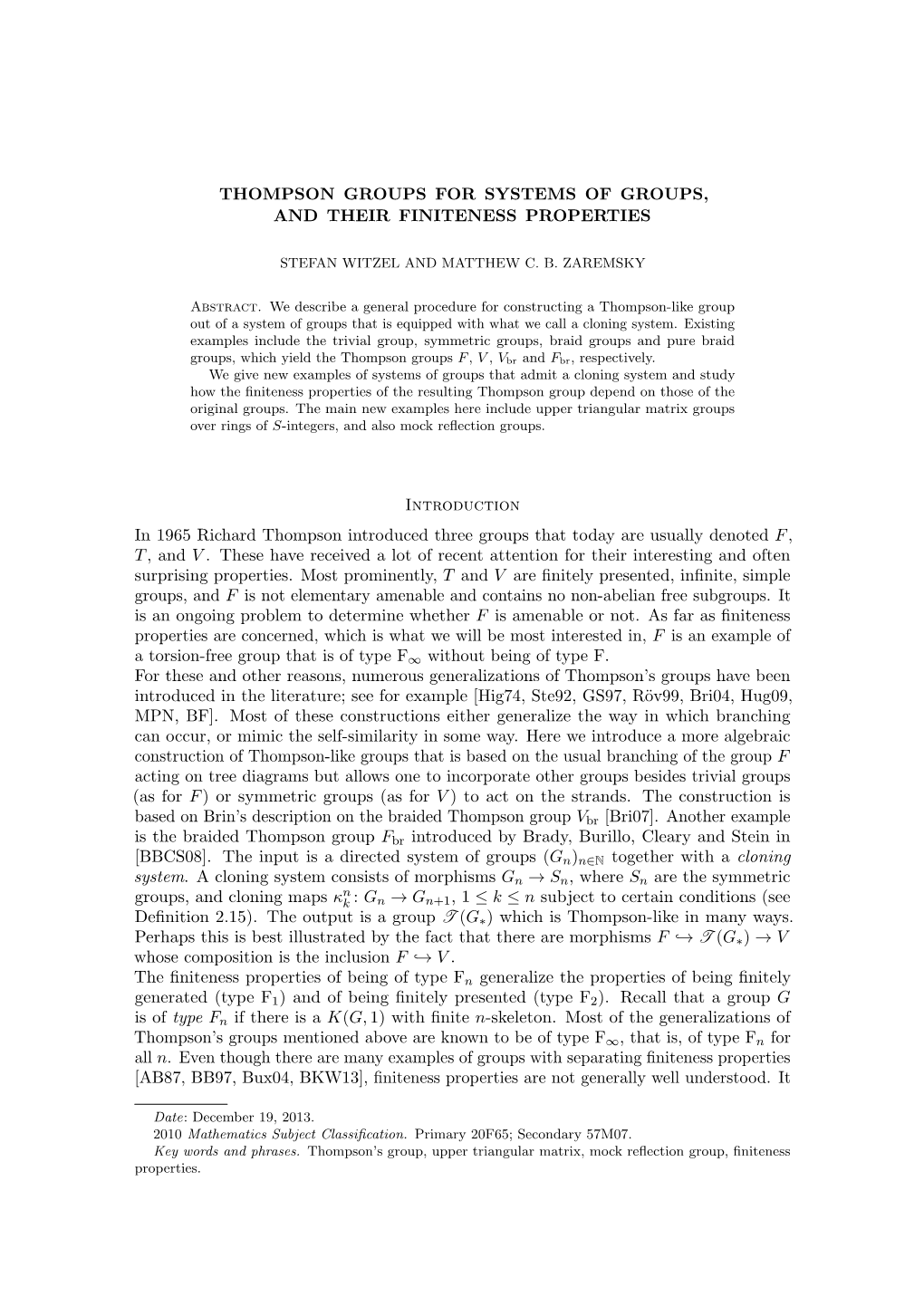 Thompson Groups for Systems of Groups, and Their Finiteness Properties