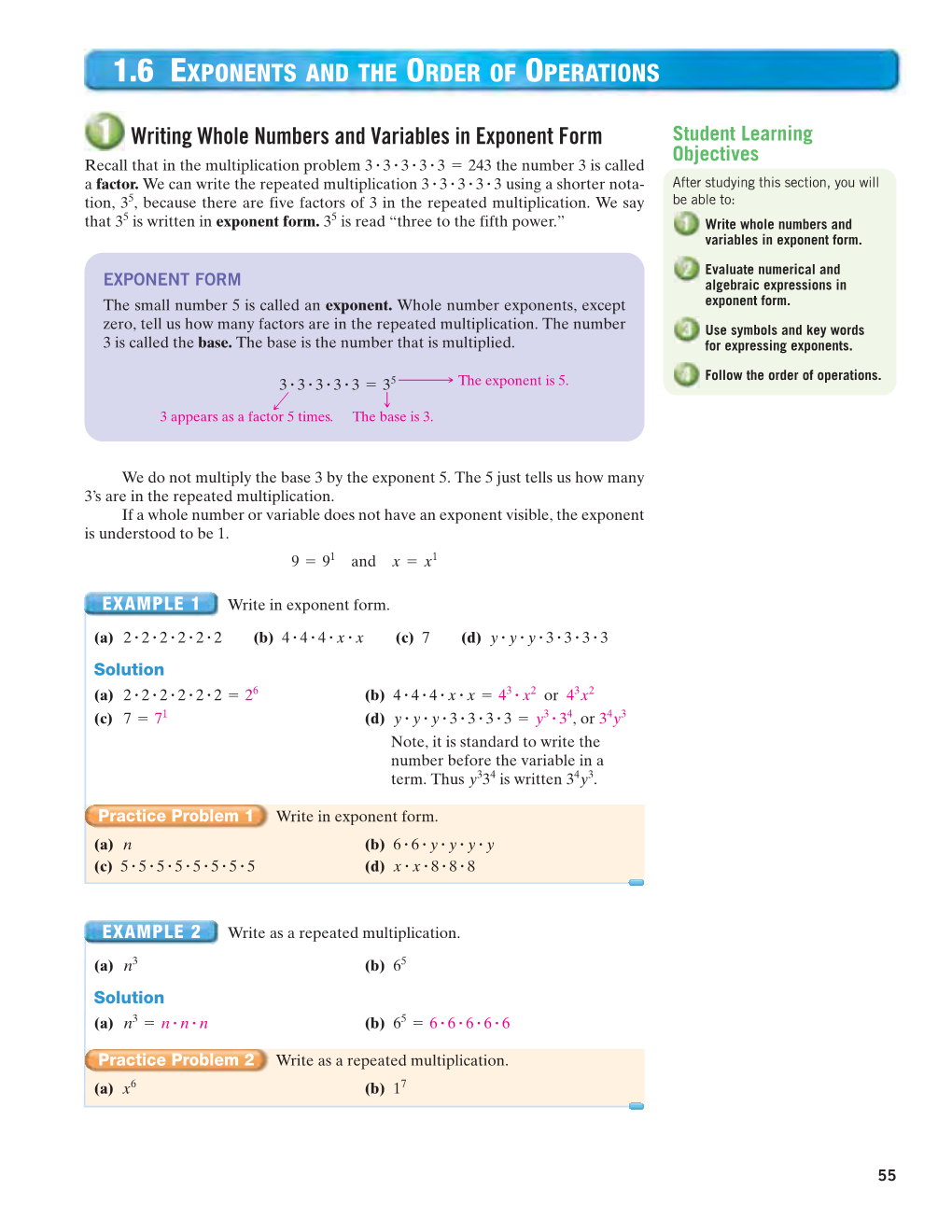 1.6 Exponents and the Order of Operations