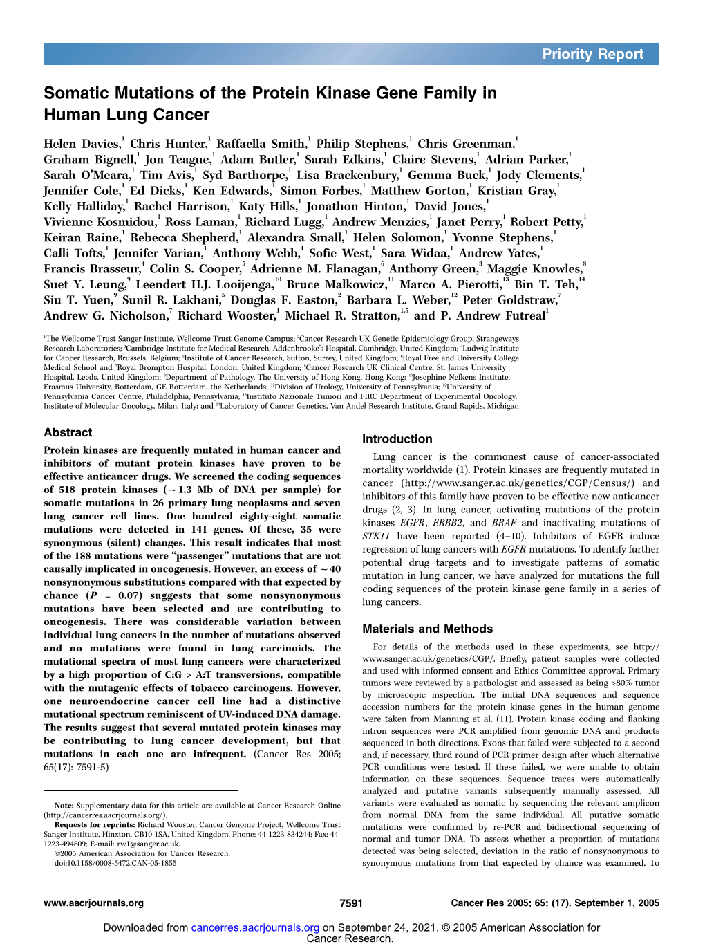 Somatic Mutations of the Protein Kinase Gene Family in Human Lung Cancer