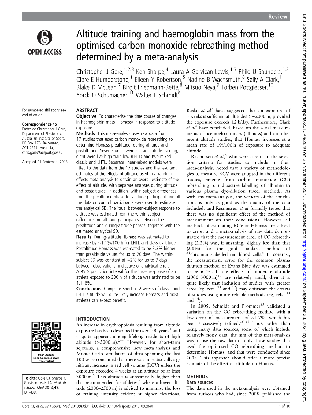 Altitude Training and Haemoglobin Mass from the Optimised Carbon Monoxide Rebreathing Method Determined by a Meta-Analysis