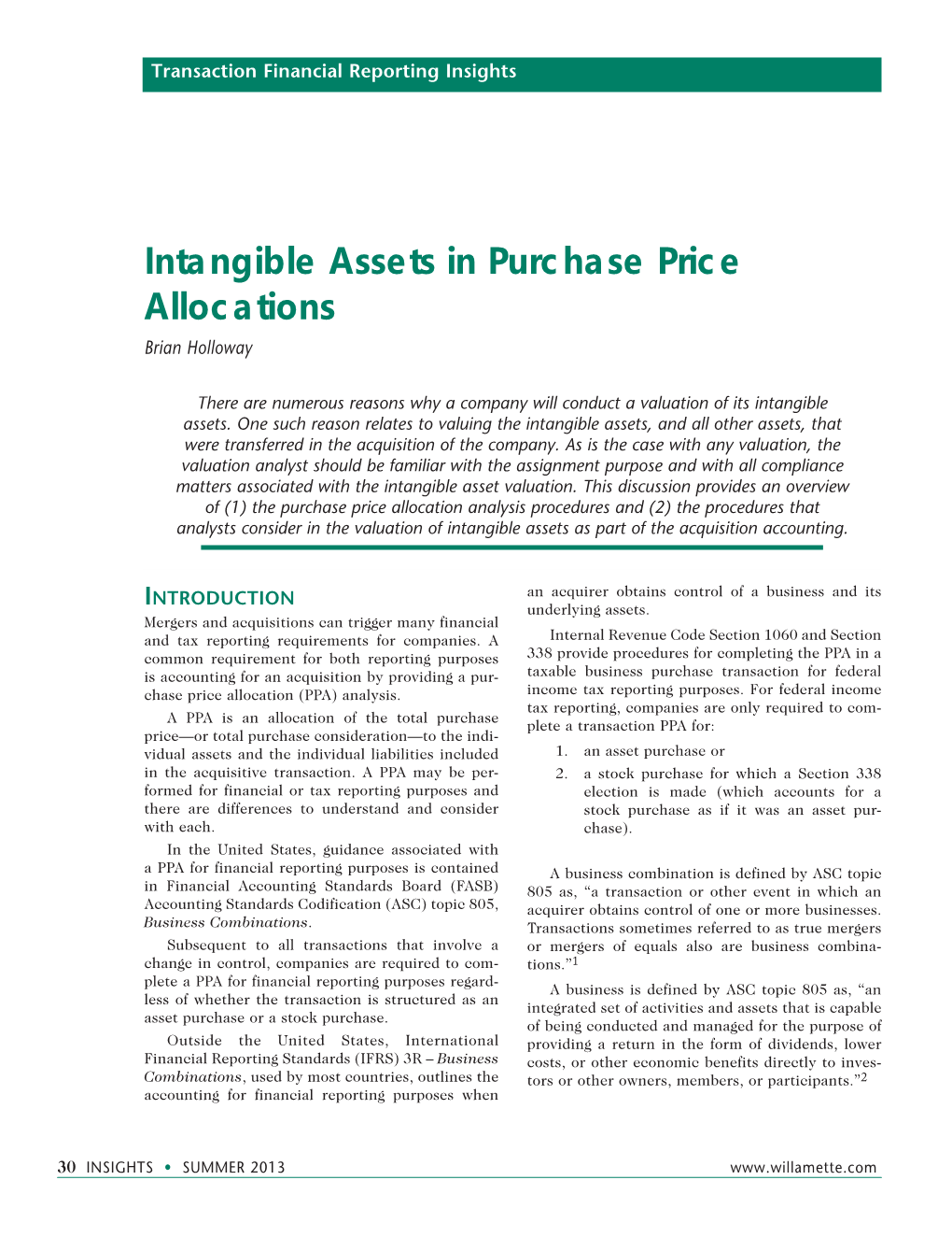 Intangible Assets in Purchase Price Allocations Brian Holloway