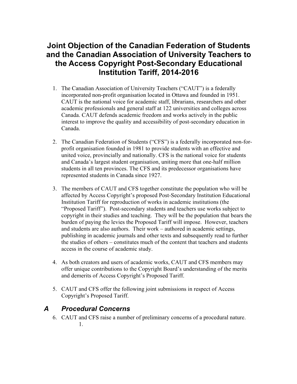 Joint Objection of the Canadian Federation of Students and The