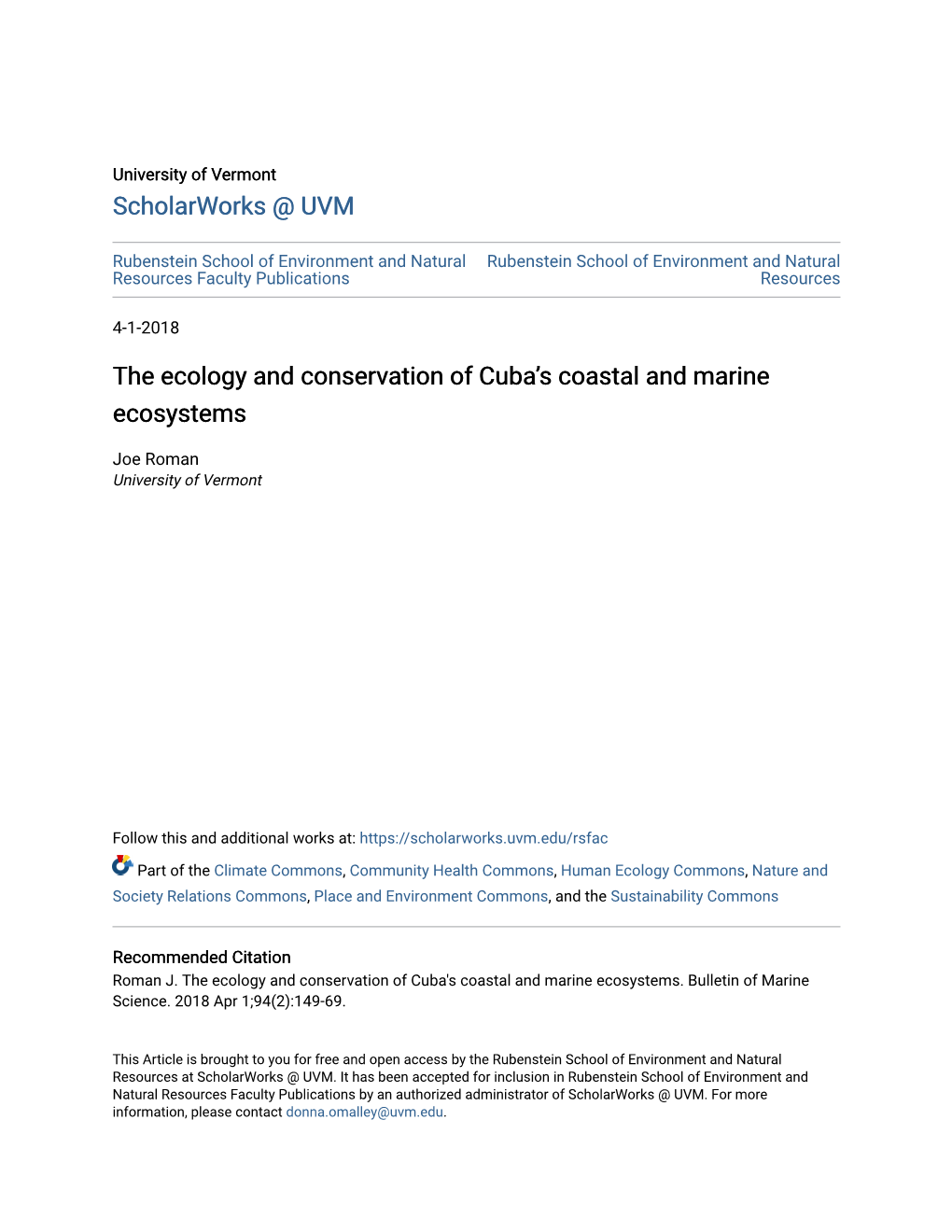 The Ecology and Conservation of Cuba's Coastal and Marine Ecosystems