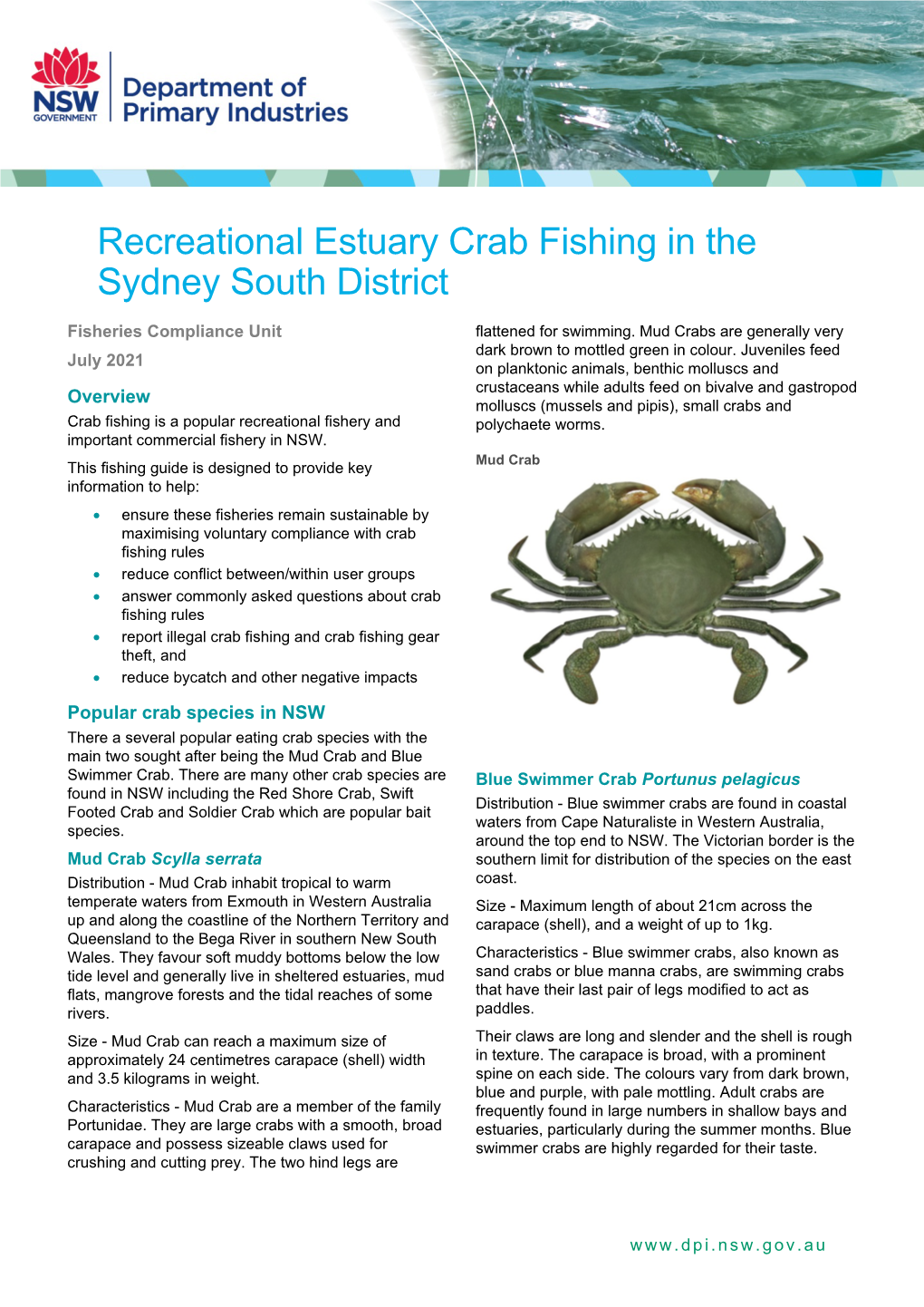Recreational Estuary Crab Fishing in the Sydney South District